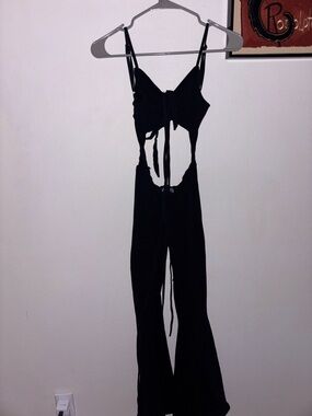 Black Cut-Out Jumpsuit with Tie Front